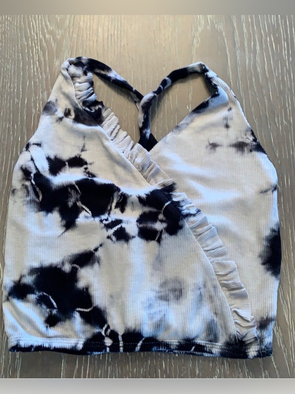 YEAR OF OURS Revolve new ribbed Tie-Dye Bralette ruffled front small